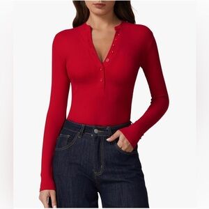 NWT Red Button Rib Tee Shirt Top-S